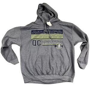 NWT Gildan Heavy Blend Hoodie Mens L Gray Quebec Souvenir "Fondé En 1608"